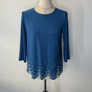 Joseph Ribkoff Peacock Beaded Blouse Size 4 NWT Formal Holiday Classic Wedding